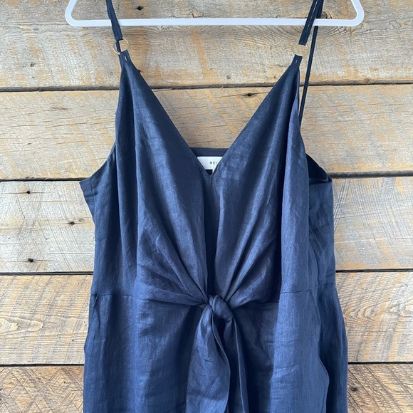 REISS Kay Tie Detail Navy Linen MIDI Dress Size 12 Quiet Luxury Preppy Wedding - Picture 6 of 16